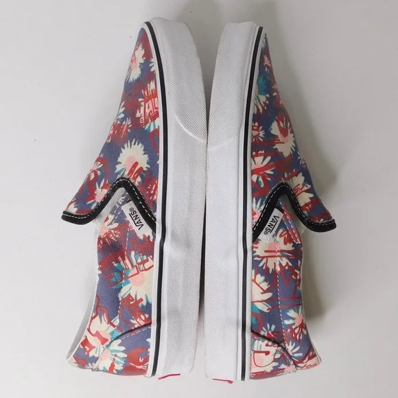 Vans Women's Floral Slip-On Shoes - Red and Blue - Picture 10 of 12
